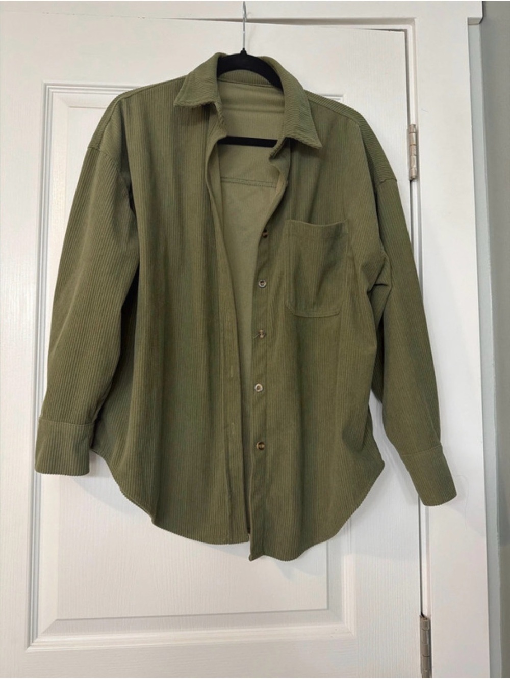 Olive Green Corduroy Button-Up Shirt Jacket